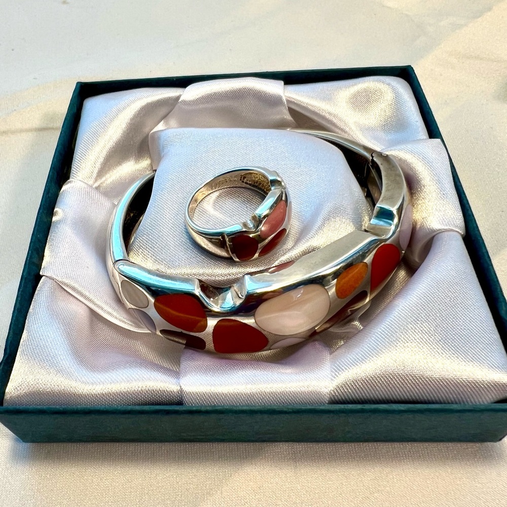 Vintage Bracelet & ring set, WK Whitney Kelly, 925 sterling silver Cuff Bracelet